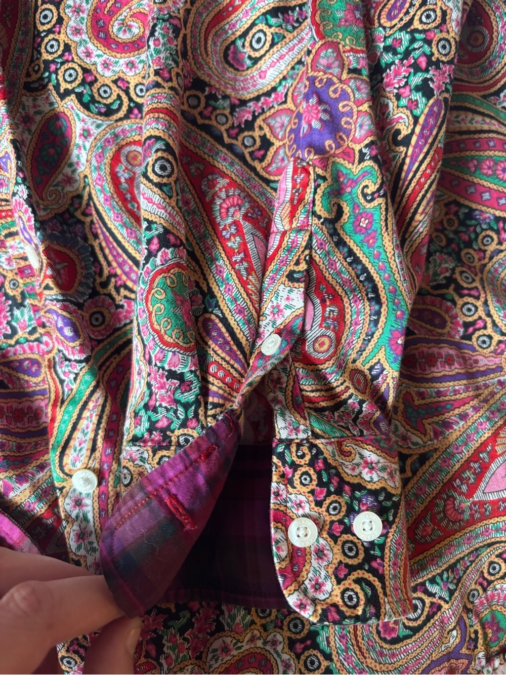100% Cotton Chaps Pink Multicolor Paisley Button-Down Shirt- 1X - Picture 8 of 8
